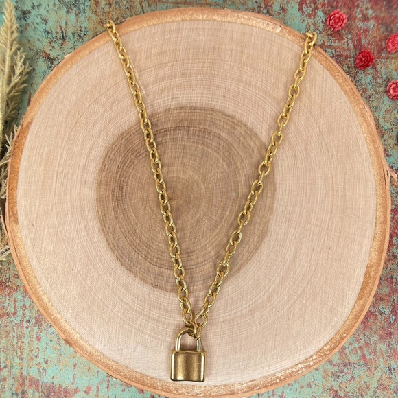 Gold Medium Cable Link Padlock Necklace - Picture 3 of 5